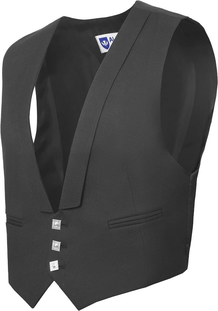 CELTIC PRO Prince Charlie Black 3 Buttons Kilt Waistcoat/Vest