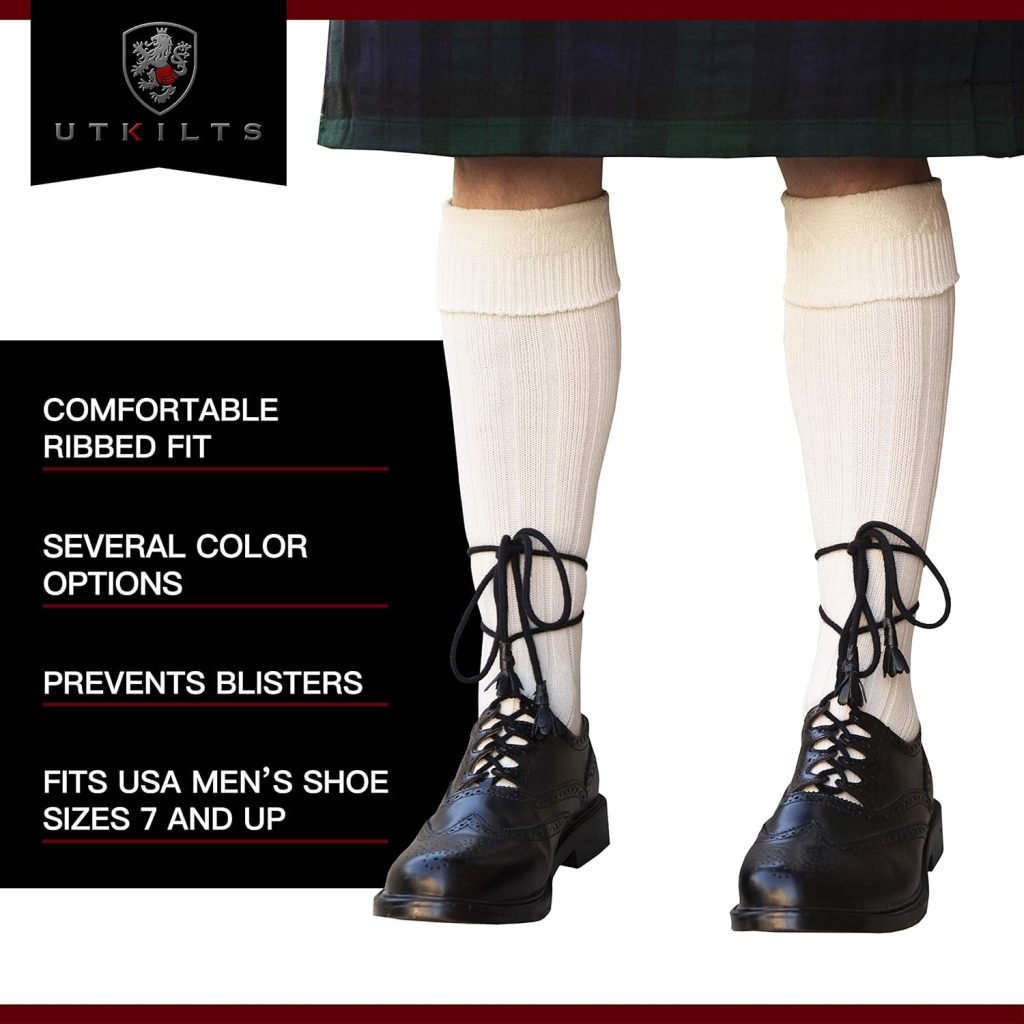 Scottish Kilt Hose for Men, Ribbed Socks for USA Shoe Sizes