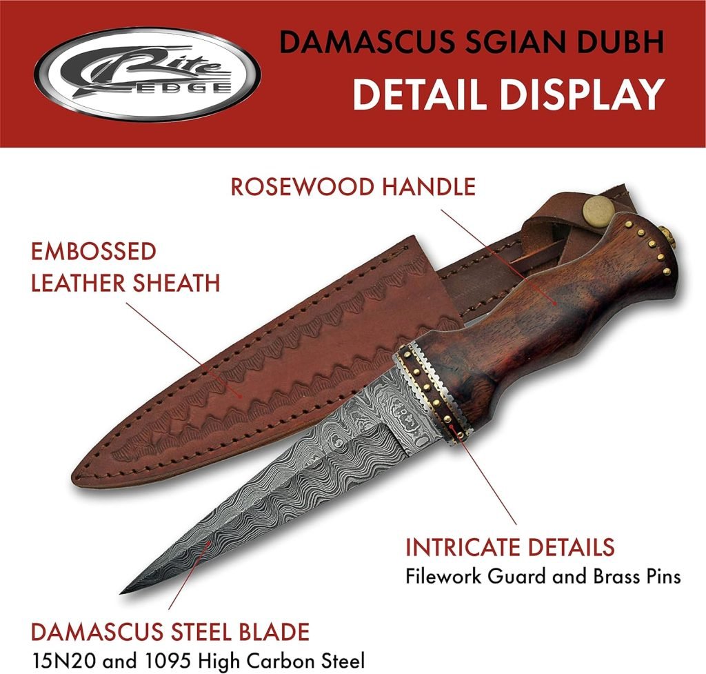 SZCO Supplies 12.5 Damascus Steel Sgian Dubh Scottish Dirk Knife, One Size, Brown (DM-1076)