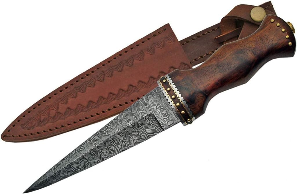 SZCO Supplies 12.5 Damascus Steel Sgian Dubh Scottish Dirk Knife, One Size, Brown (DM-1076)